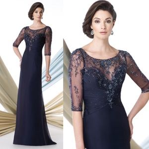 Mon Cheri 🩶GRAY 🩶 illusion sleeve Mother of Bride dress